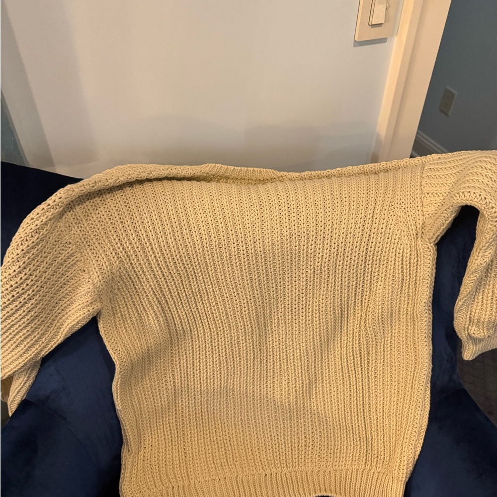 Jenni Kayne Cream Cotton Cabin V-Neck Sweater - Picture 7 of 7